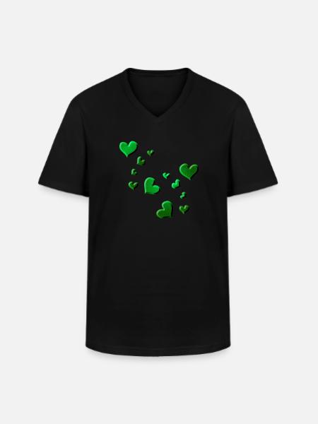 Heart pattern green symbol glitter - Men's V-Neck T-Shirt - black