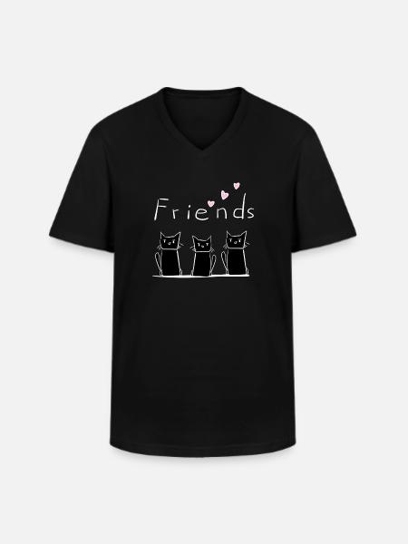 Friends three cats animals animal - Men's V-Neck T-Shirt - black