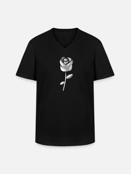 Grey flower symbol rose - Men's V-Neck T-Shirt - black