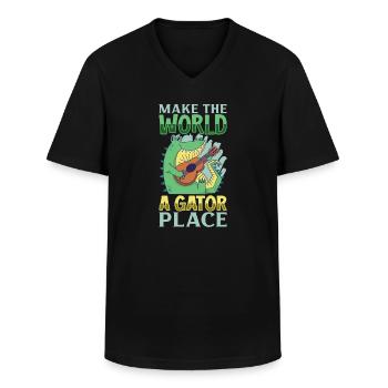 Alligator Crocodile Animal Reptile Zoo Lézard Love - T-shirt col V Homme - noir - Devant - AI Model Male 178 dark (178cm)