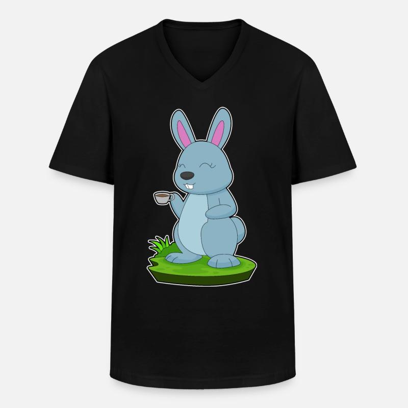 Hase Kaffee Tasse - Männer-T-Shirt mit V-Ausschnitt - Schwarz