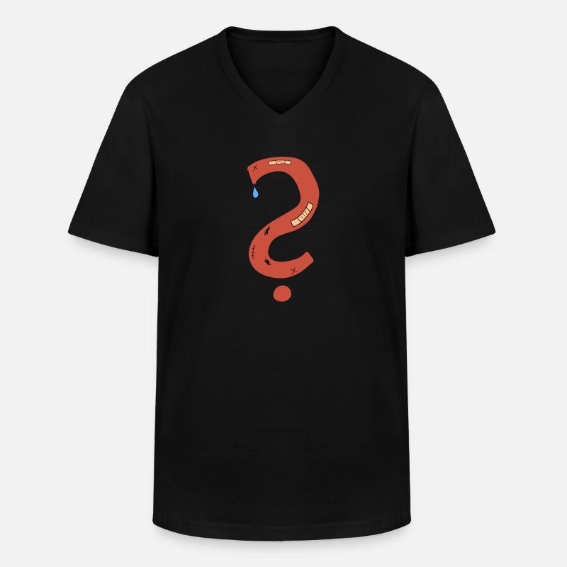 Fragezeichen Narben traurig pflaster - Männer-T-Shirt mit V-Ausschnitt - Schwarz