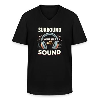 Accros aux écouteurs Un son immersif haut de gamme - T-shirt col V Homme - noir - Devant - AI Model Male 178 dark (178cm)