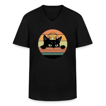 Cat with crown - Men's V-Neck T-Shirt - black - Front - AI Model Male 178 dark (178cm)