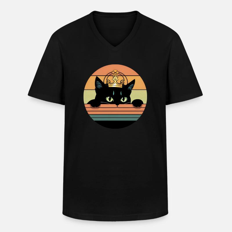Katze mit Krone - Männer-T-Shirt mit V-Ausschnitt - Schwarz