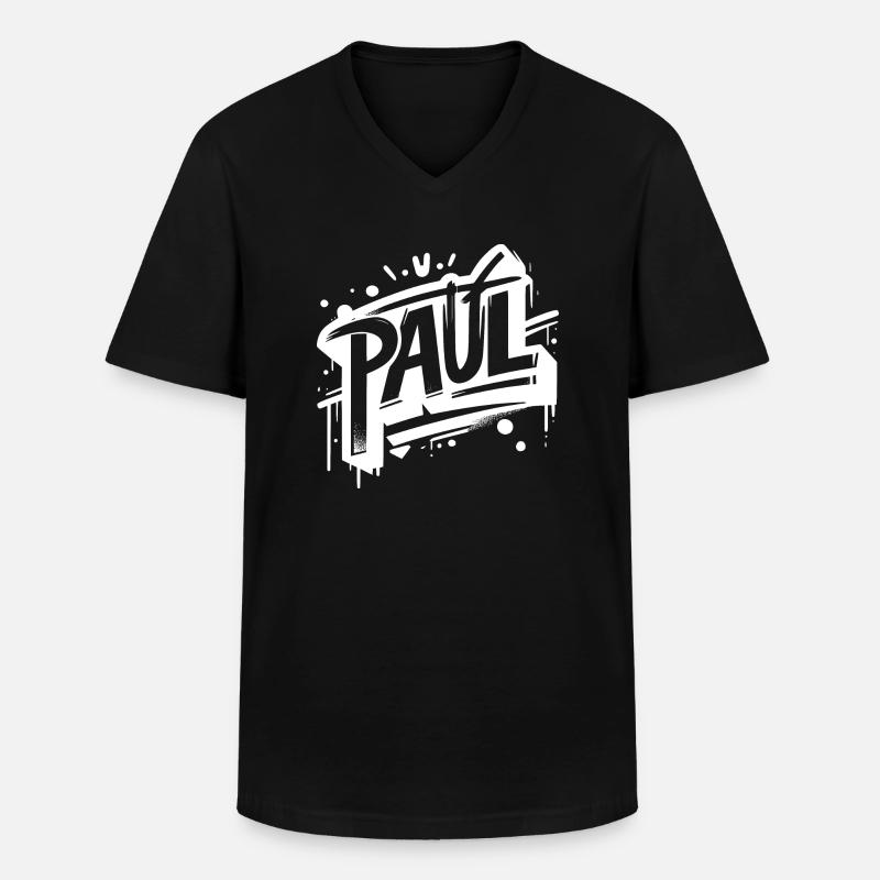 Paul Name Graffiti - Männer-T-Shirt mit V-Ausschnitt - Schwarz