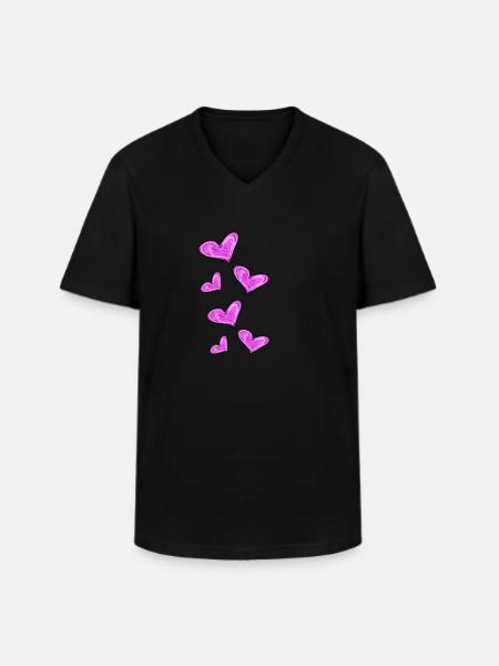 pink hearts - Men's V-Neck T-Shirt - black