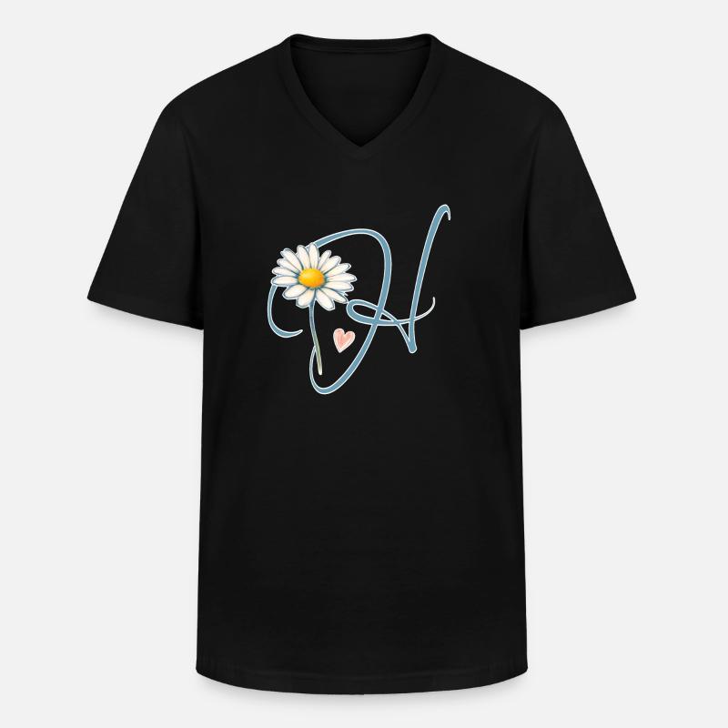 Buchstabe H Gänseblümchen Herz - Männer-T-Shirt mit V-Ausschnitt - Schwarz