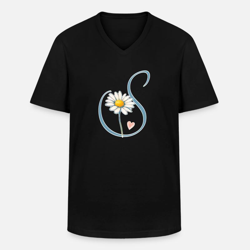 Buchstabe S Gänseblümchen Herz - Männer-T-Shirt mit V-Ausschnitt - Schwarz