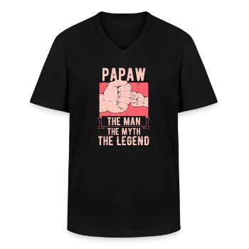 Papa Père Grand-père Idée Cadeau Papaw Dire Humour - T-shirt col V Homme - noir - Devant - AI Model Male 178 dark (178cm)