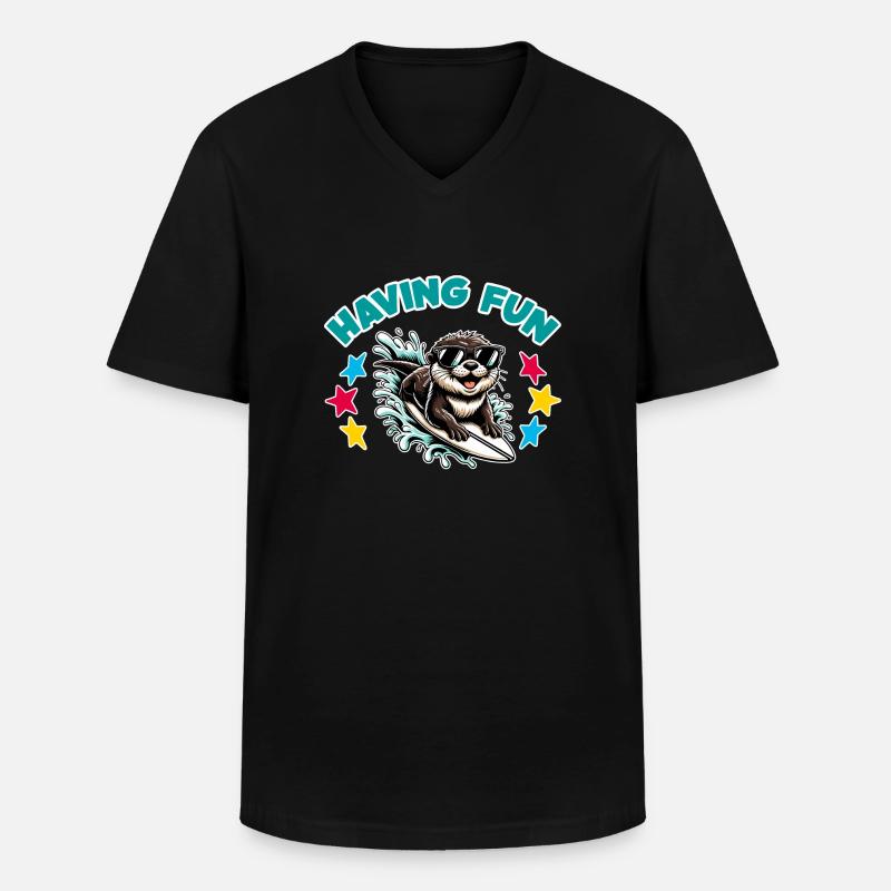 Lustiger surfender Otter mit Sonnenbrille - Männer-T-Shirt mit V-Ausschnitt - Schwarz