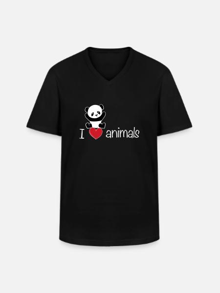 I love animals bear panda - Men's V-Neck T-Shirt - black