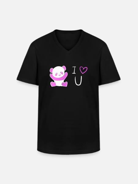 panda rose je t’aime - T-shirt col V Homme - noir