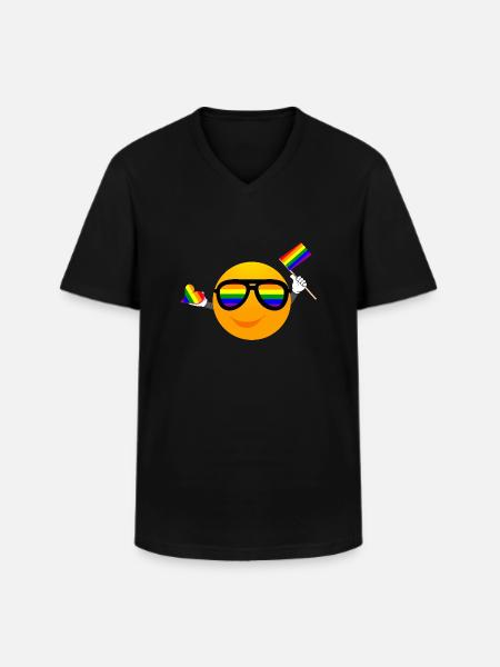 SMILE EMOTICONE LGBTQ - Men's V-Neck T-Shirt - black