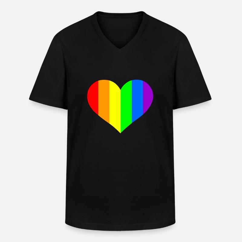Regenbogen Herz - Männer-T-Shirt mit V-Ausschnitt - Schwarz
