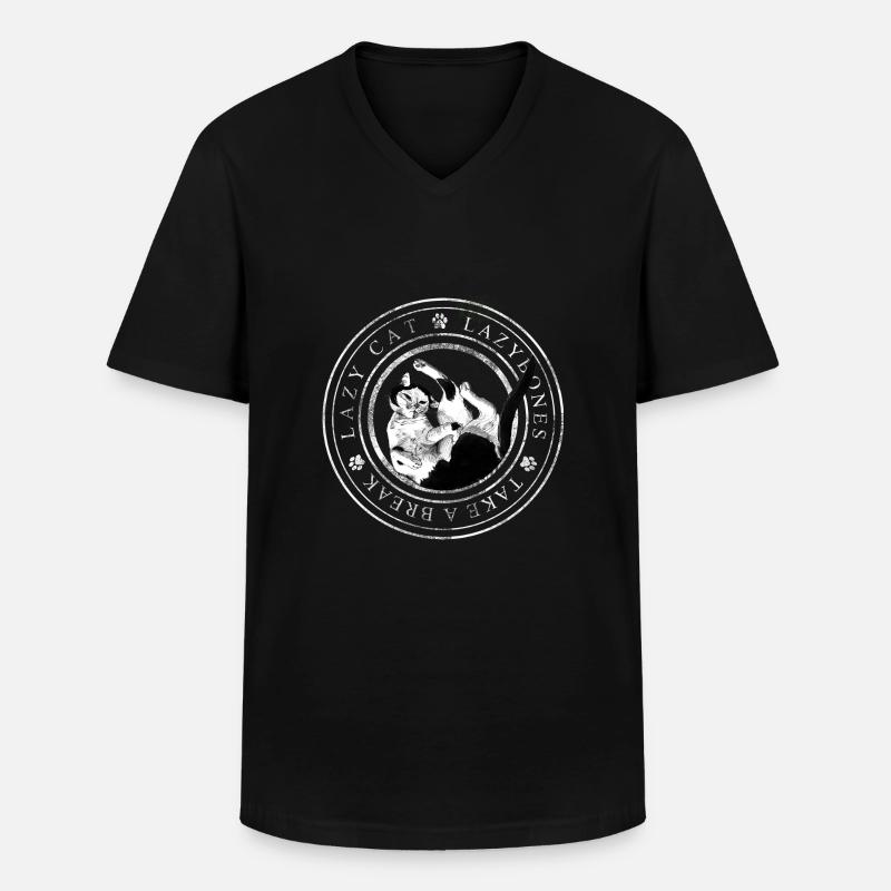 Lazy Cat Logo - Männer-T-Shirt mit V-Ausschnitt - Schwarz