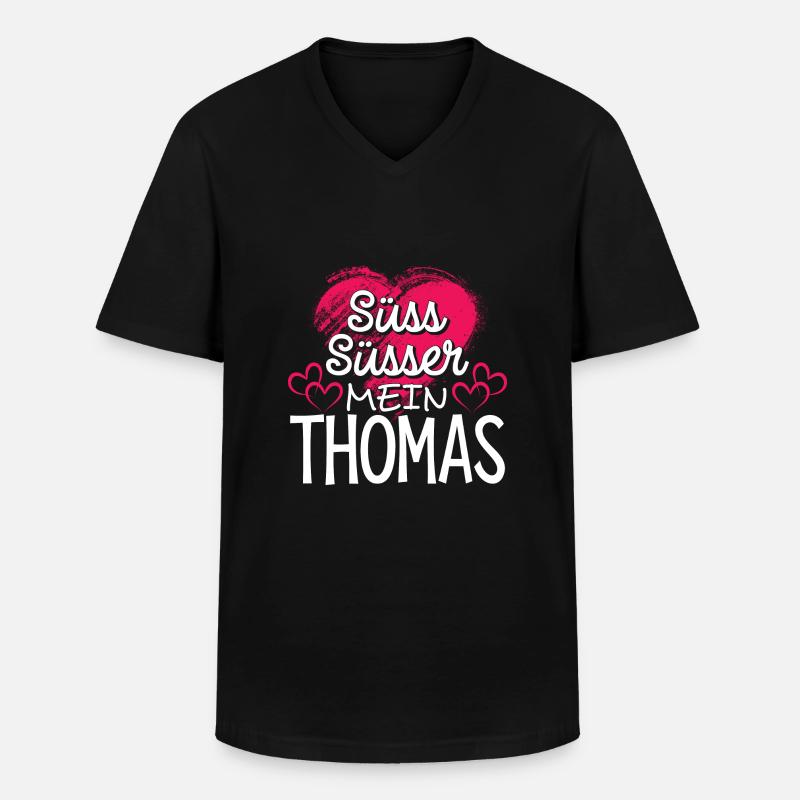 THOMAS - süss - Männer-T-Shirt mit V-Ausschnitt - Schwarz