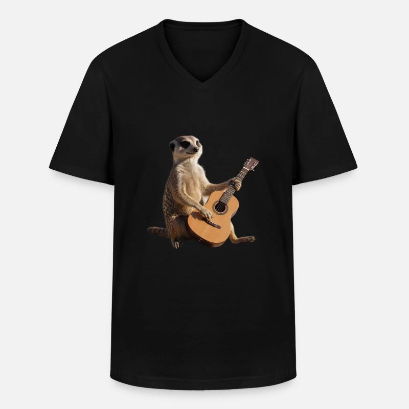 Erdmännchen sitzender Gitarrenmusiker - Männer-T-Shirt mit V-Ausschnitt - Schwarz