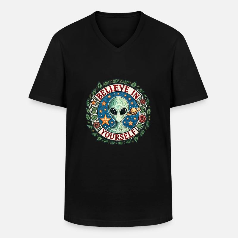 Glaube an dich Alien - Männer-T-Shirt mit V-Ausschnitt - Schwarz