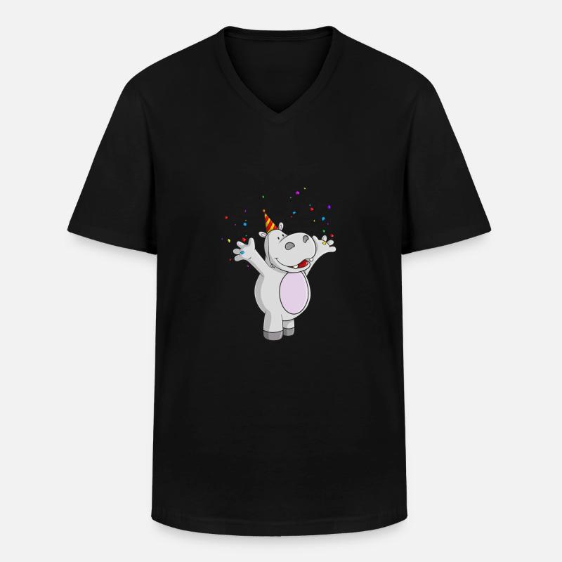 Party Nilpferd Comic - Männer-T-Shirt mit V-Ausschnitt - Schwarz