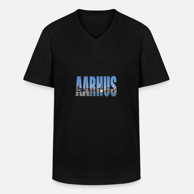 AARHUS DÄNEMARK - Männer-T-Shirt mit V-Ausschnitt - Schwarz