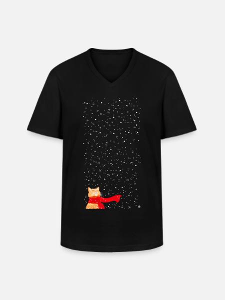 Schneekatze getigert (lang) - Männer-T-Shirt mit V-Ausschnitt - Schwarz