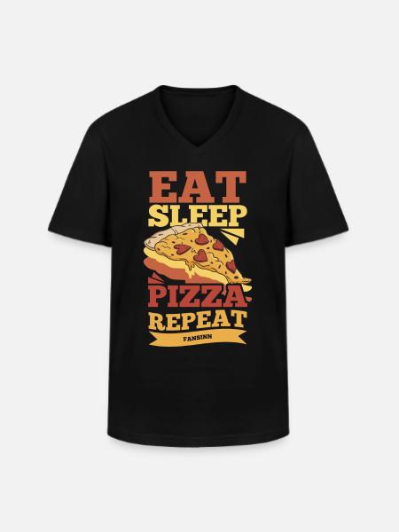 Manger Sleep Pizza Répéter - T-shirt col V Homme - noir