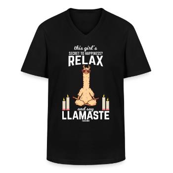 le lama méditatif se détend sans stress - T-shirt col V Homme - noir - Devant - AI Model Male 178 dark (178cm)