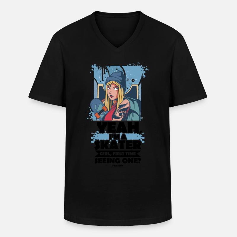 Skateboard Mädchen - Männer-T-Shirt mit V-Ausschnitt - Schwarz