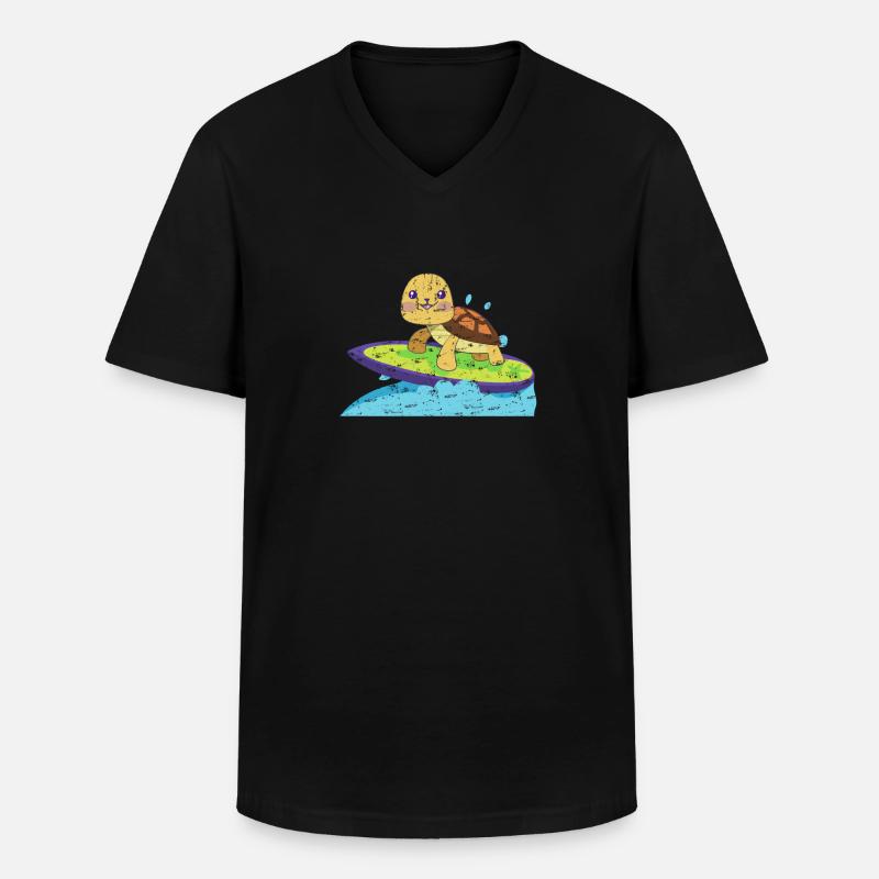 Turtle on surfboard - Men's V-Neck T-Shirt - black