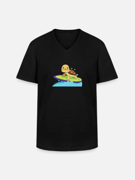 Turtle on surfboard - Men's V-Neck T-Shirt - black