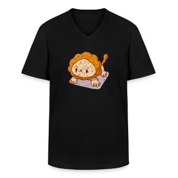 Löwe Liegestütze Kawaii Anstrengend Stark - Männer-T-Shirt mit V-Ausschnitt - Schwarz - Vorne - AI Model Male 178 dark (178cm)