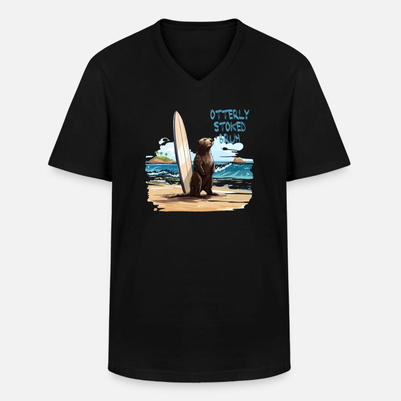 841 Surfing Otter Otterly Stoked Otter 841 - Männer-T-Shirt mit V-Ausschnitt - Schwarz