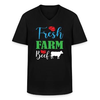 Bœuf fermier frais - T-shirt col V Homme - noir - Devant - AI Model Male 178 dark (178cm)