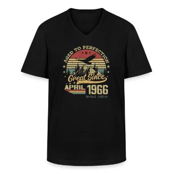 58 years old Aged to Perfection born in April 1966 - Men's V-Neck T-Shirt - black - Front - AI Model Male 178 dark (178cm)