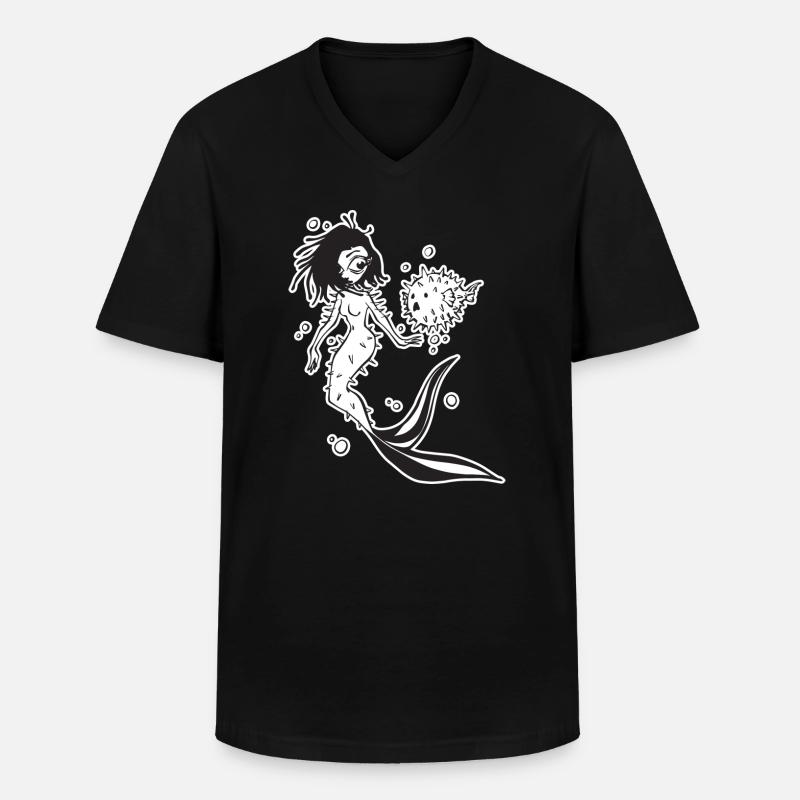 Meerjungfrau Diodon - Männer-T-Shirt mit V-Ausschnitt - Schwarz