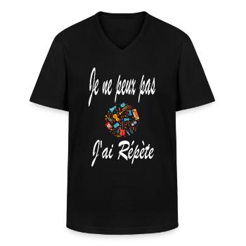 je ne peux pas j'ai répète blanc - T-shirt col V Homme - noir - Devant - AI Model Male 178 dark (178cm)