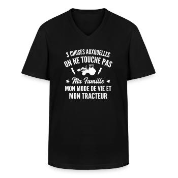 touche pas mon tracteur -cadeau humour agriculteur - T-shirt col V Homme - noir - Devant - AI Model Male 178 dark (178cm)