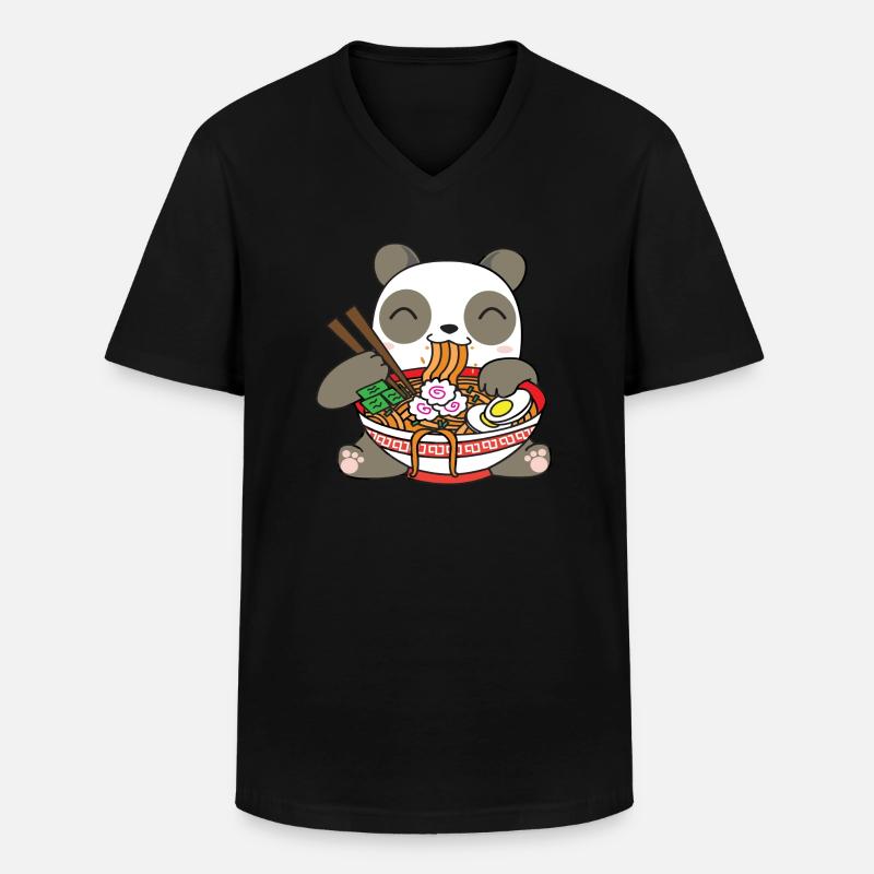Panda Essen Ramen - Männer-T-Shirt mit V-Ausschnitt - Schwarz