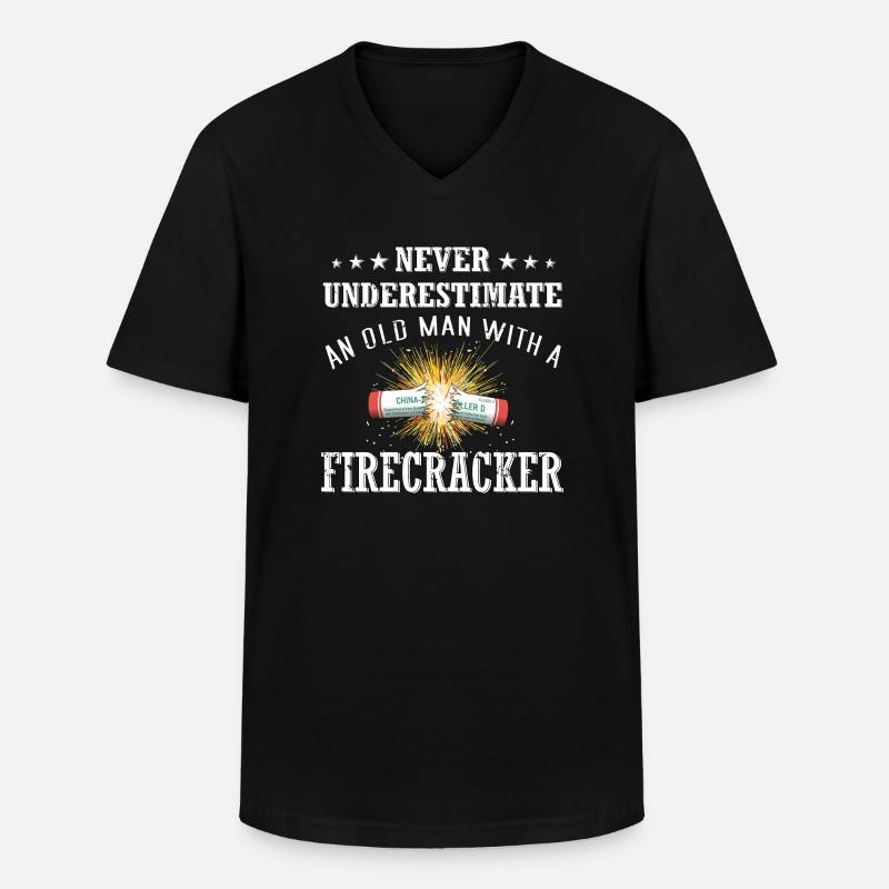Old Man Firecracker Pyro - Men's V-Neck T-Shirt - black