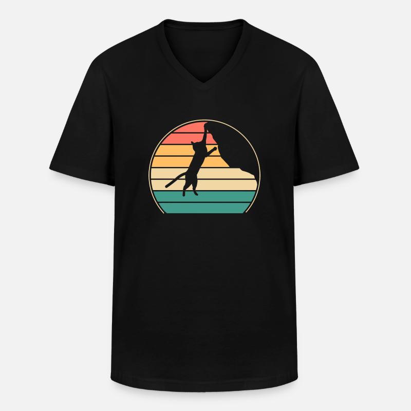 Boulder Katze Felskletterer Klettern Bergsteigen - Männer-T-Shirt mit V-Ausschnitt - Schwarz
