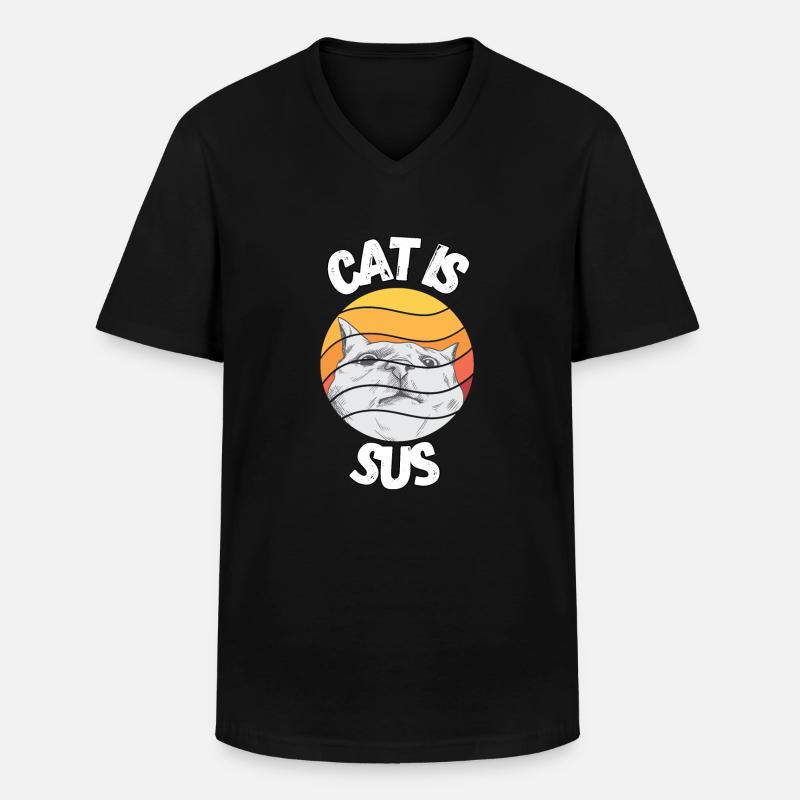 Cat is sus - Männer-T-Shirt mit V-Ausschnitt - Schwarz