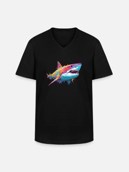 Requin - T-shirt col V Homme - noir