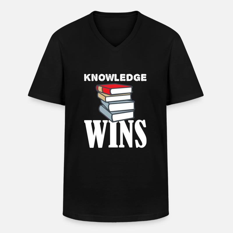 Knowledge Wins Bücher - Männer-T-Shirt mit V-Ausschnitt - Schwarz