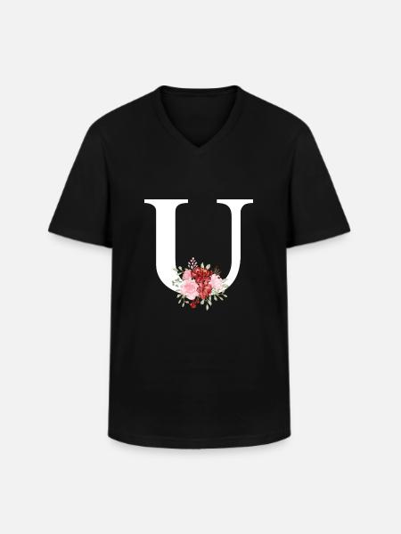 Red Floral U Letter - Men's V-Neck T-Shirt - black