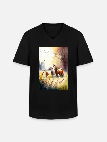 Chevaux - T-shirt col V Homme - noir