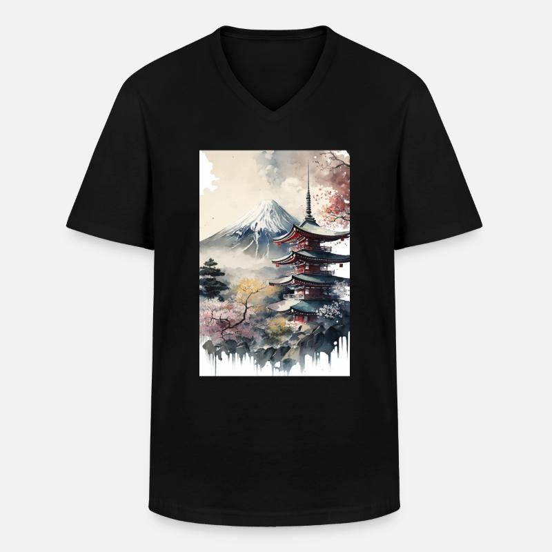 Mount Fuji - Männer-T-Shirt mit V-Ausschnitt - Schwarz