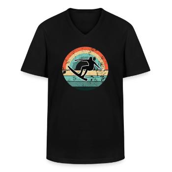 SURFER LAC PLAGE CÔTE VACANCES SURF SURF MOTIFS - T-shirt col V Homme - noir - Devant - AI Model Male 178 dark (178cm)