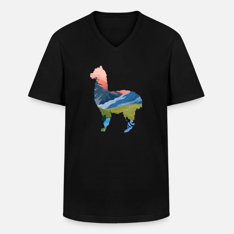 Lama - Männer-T-Shirt mit V-Ausschnitt - Schwarz