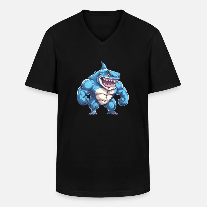 Bodybuilder Hai - Männer-T-Shirt mit V-Ausschnitt - Schwarz